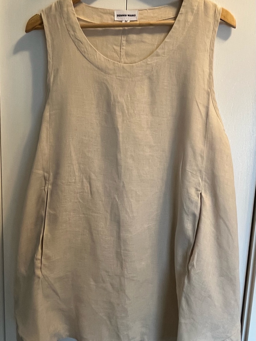 Women's Sleeveless Cream Linen Tunic by Canadian Designer Dennis Wang